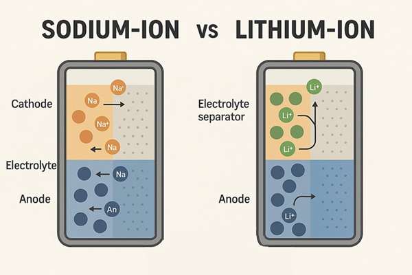 ¿Cuál es el mayor problema con las baterías de litio?a de iones de litio con una celda de batería de iones de sodiocia en el elemento central A simple graphic comparing a lithium-ion battery cell with a sodium-ion battery cell, highlighting the difference in the core element (Li vs. Na).