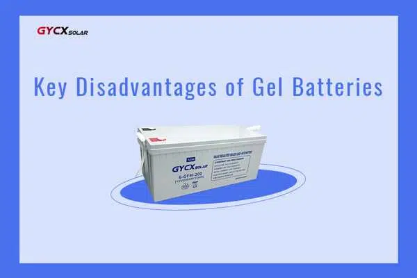 An image of a gel battery with icons representing its disadvantages: a large price tag, a charger with a warning symbol about overcharging, and a thermometer icon indicating heat sensitivity.