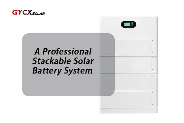 An image showing a neat installation of modular, stackable solar batteries in a clean garage or utility space, perhaps next to a solar inverter.