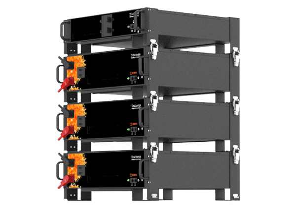 An image of several sleek, 19-inch rack battery modules being installed into a professional server rack or battery cabinet.