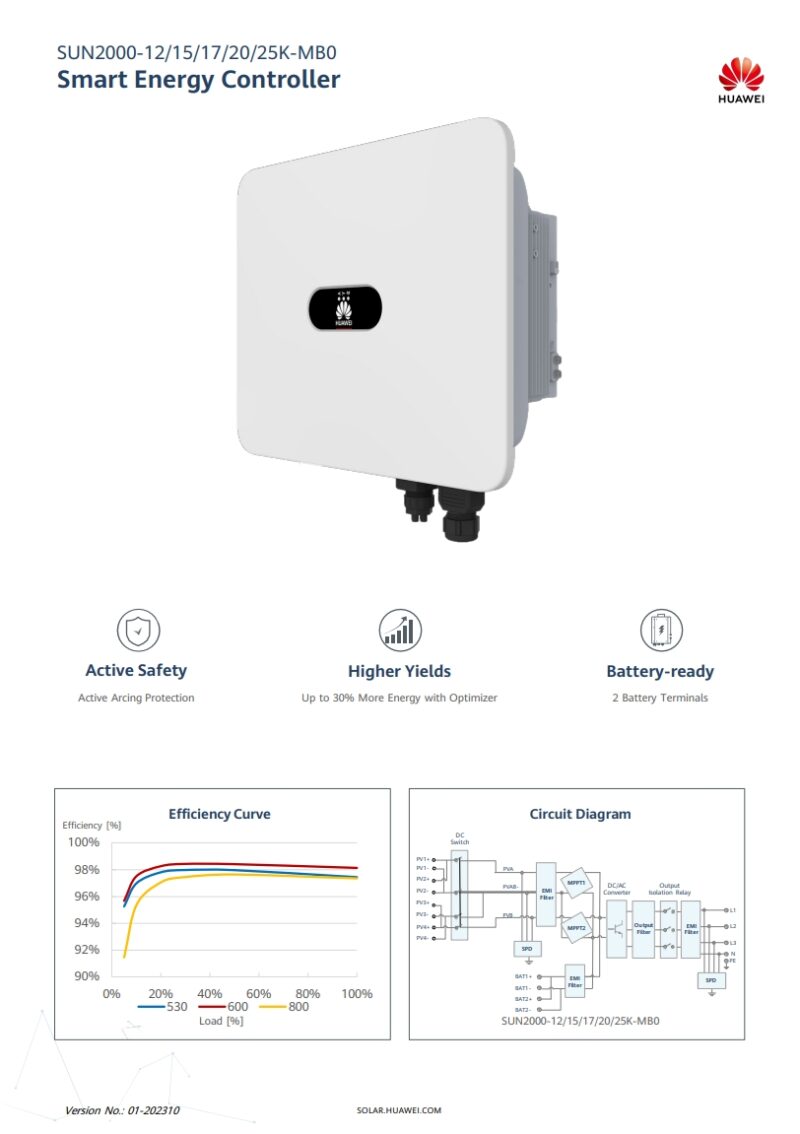 SUN2000-12/15/17/20/25K-MB0 | Huawei Hybrid Inverter | 12-25kw | Three ...