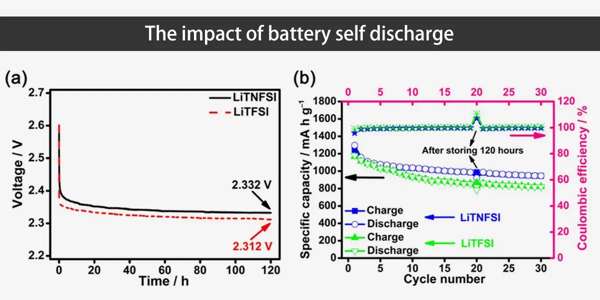 A simple graph showing the charge level of an LFP battery remaining very high (e.g., 97%+) over a period of several months of non-use.