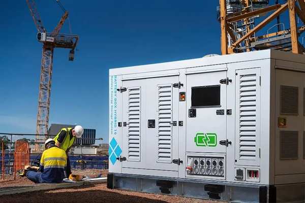 An image comparing a person easily wiping down a sleek, silent BESS unit with a person performing a noisy, messy oil change on a generator.