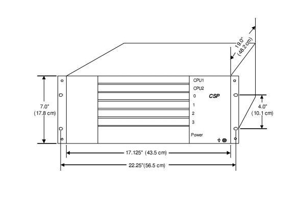 Diagram illustrating rack dimensions: 19-inch width, U height units, and variable depth shown with arrows.