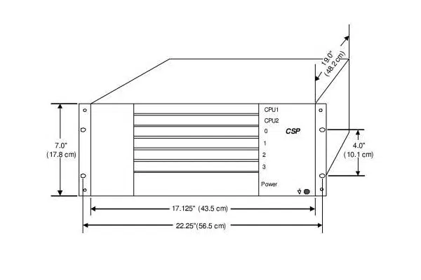 Diagram illustrating rack dimensions: 19-inch width, U height units, and variable depth shown with arrows.