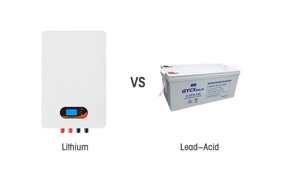 Gráfico mostrando taxas de autodessas ao longo do tempo para o íon de lítio (LFP) vs.. Baterias de chumbo-ácido selado.