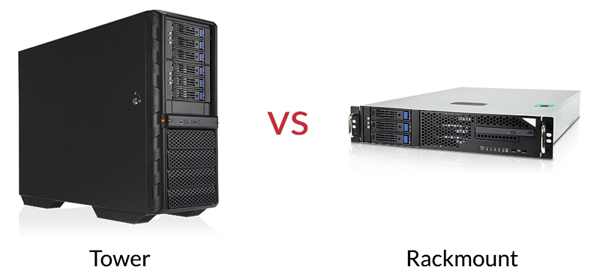 A diagram comparing the internal component layout of a rack mount UPS (compact, dense) versus a tower UPS (more spread out).
