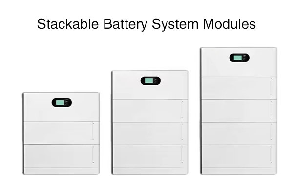 Bild som visar flera eleganta, Moderna batterimoduler snyggt staplade ovanpå varandra, kanske i en hem- eller ren verktygsinställning.