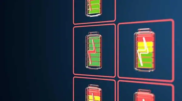 Immagine di un laptop collegato con un punto interrogativo sull'icona della batteria, Simboleggiando la query sulla ricarica costante.