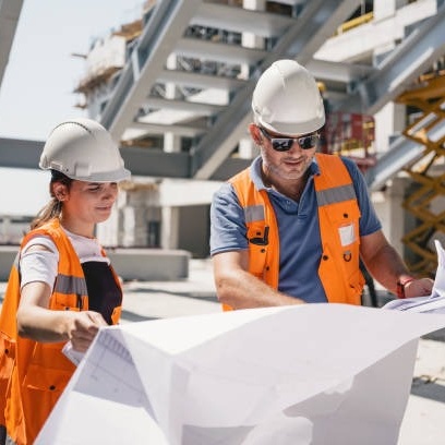 imagen 35 Ingeniero civil y arquitecto comprobando el proyecto según los planos en el 副本
